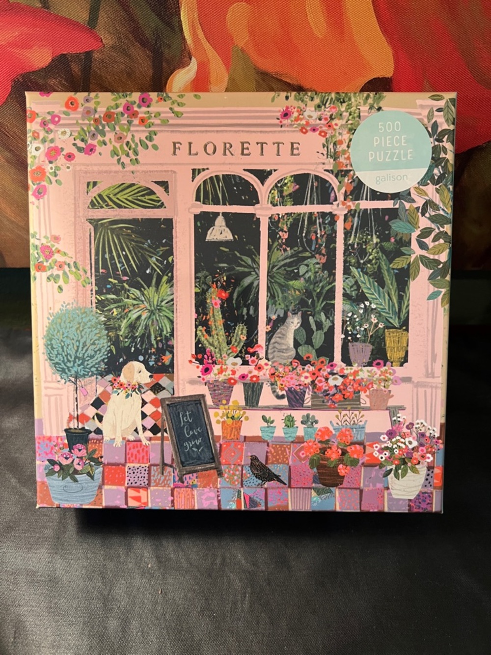 Florette Pink Botanical 500-Piece Puzzle - Pink Floral Window Scene